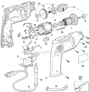 Page A Diagram and Parts List for 27104 Type 1 Black and Decker Electric Drill